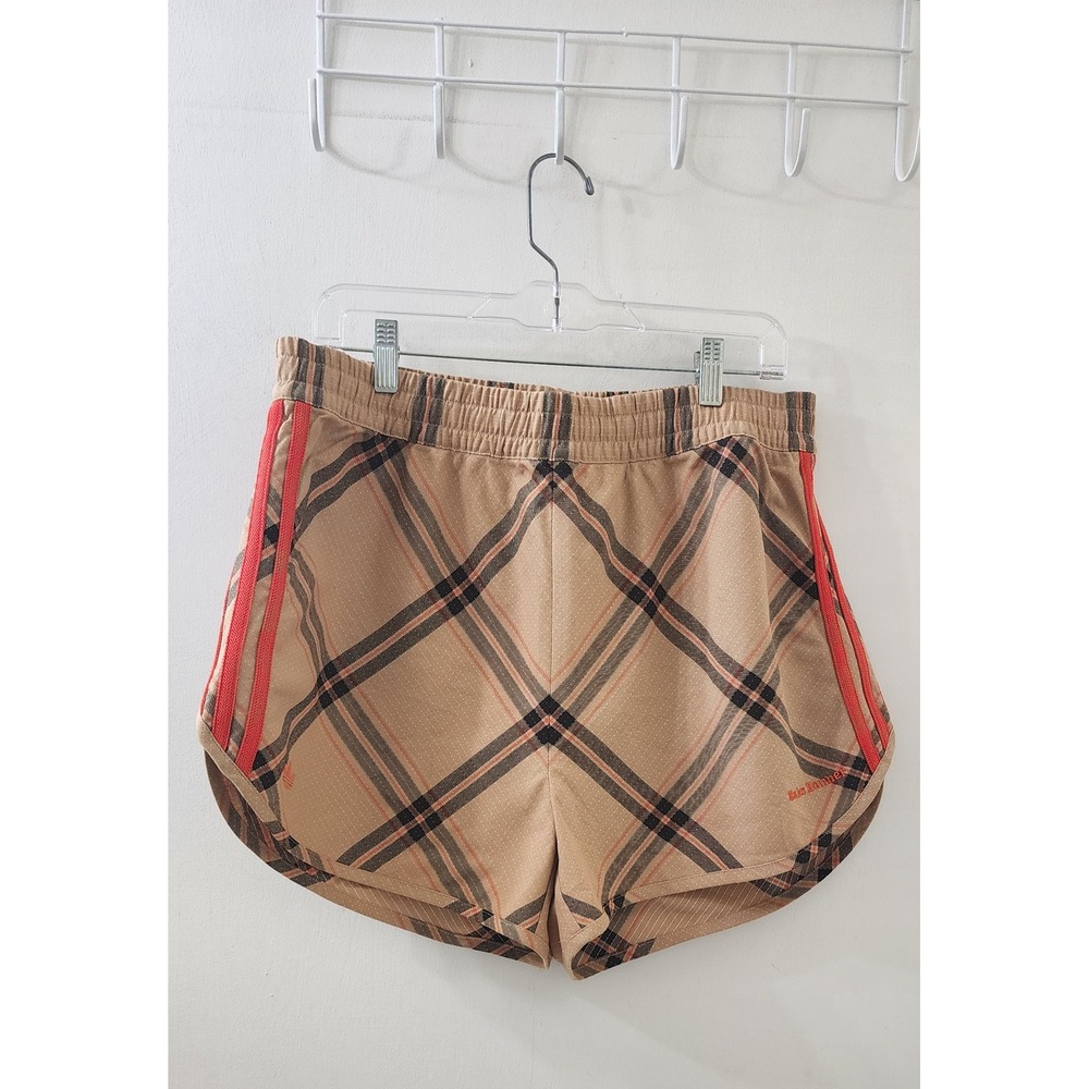 Adidas x Wales Bonner Tan Plaid Mesh Running Shorts Mens Medium Orange Stripe